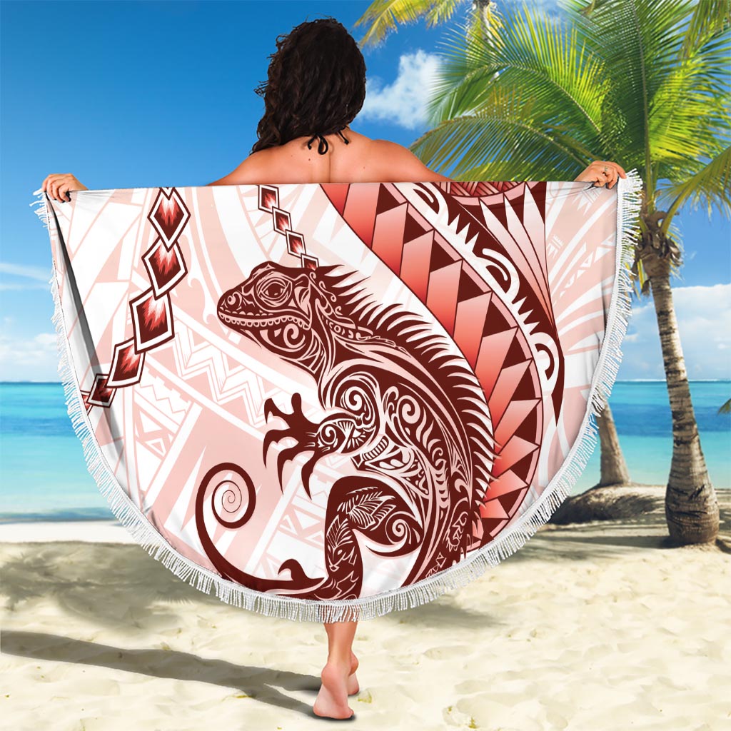 Red Maori Tuatara Beach Blanket Luxury Pastel Pattern LT01 - Polynesian Pride