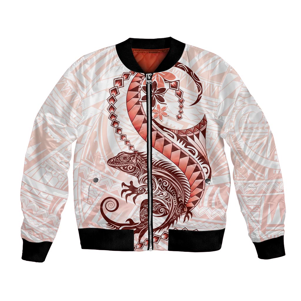 Red Maori Tuatara Bomber Jacket Luxury Pastel Pattern LT01 Unisex Red - Polynesian Pride