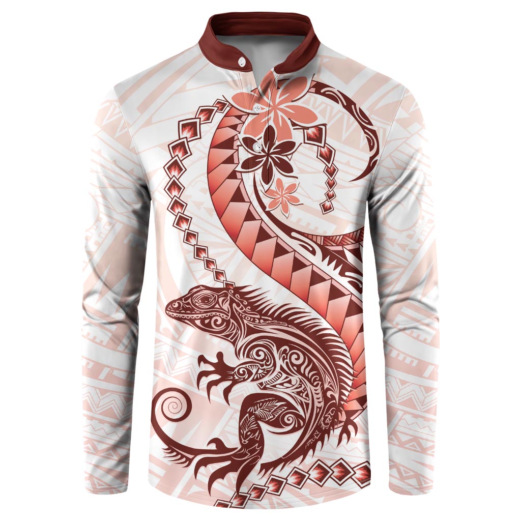 Red Maori Tuatara Button Sweatshirt Luxury Pastel Pattern LT01 Red - Polynesian Pride
