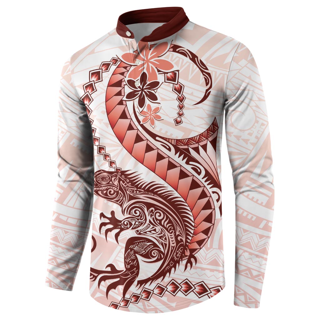 Red Maori Tuatara Button Sweatshirt Luxury Pastel Pattern LT01 - Polynesian Pride