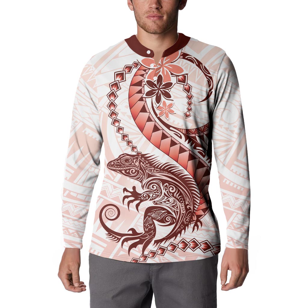 Red Maori Tuatara Button Sweatshirt Luxury Pastel Pattern LT01 - Polynesian Pride