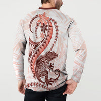 Red Maori Tuatara Button Sweatshirt Luxury Pastel Pattern LT01 - Polynesian Pride
