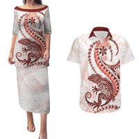 Red Maori Tuatara Couples Matching Puletasi and Hawaiian Shirt Luxury Pastel Pattern