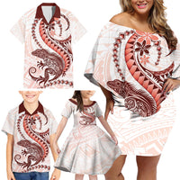Red Maori Tuatara Family Matching Off Shoulder Short Dress and Hawaiian Shirt Luxury Pastel Pattern LT01 - Polynesian Pride