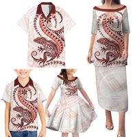 Red Maori Tuatara Family Matching Puletasi and Hawaiian Shirt Luxury Pastel Pattern LT01 - Polynesian Pride
