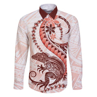 Red Maori Tuatara Family Matching Puletasi and Hawaiian Shirt Luxury Pastel Pattern LT01 Dad's Shirt - Long Sleeve Red - Polynesian Pride