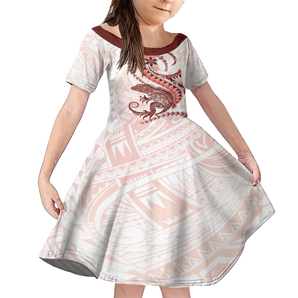 Red Maori Tuatara Family Matching Summer Maxi Dress and Hawaiian Shirt Luxury Pastel Pattern LT01 Daughter's Dress Red - Polynesian Pride