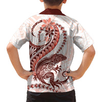 Red Maori Tuatara Family Matching Tank Maxi Dress and Hawaiian Shirt Luxury Pastel Pattern LT01 - Polynesian Pride