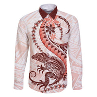 Red Maori Tuatara Family Matching Tank Maxi Dress and Hawaiian Shirt Luxury Pastel Pattern LT01 Dad's Shirt - Long Sleeve Red - Polynesian Pride