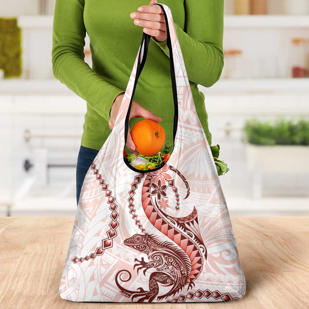 Red Maori Tuatara Grocery Bag Luxury Pastel Pattern LT01 - Polynesian Pride
