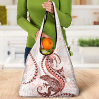 Red Maori Tuatara Grocery Bag Luxury Pastel Pattern LT01 - Polynesian Pride