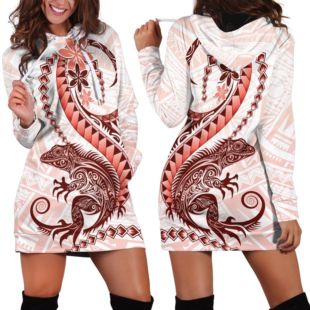 Red Maori Tuatara Hoodie Dress Luxury Pastel Pattern LT01 - Polynesian Pride