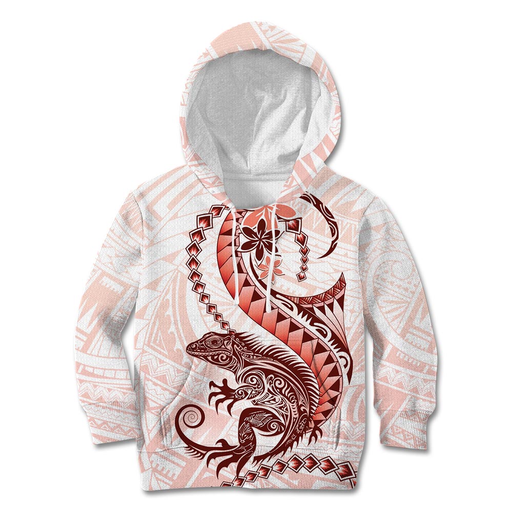 Red Maori Tuatara Kid Hoodie Luxury Pastel Pattern