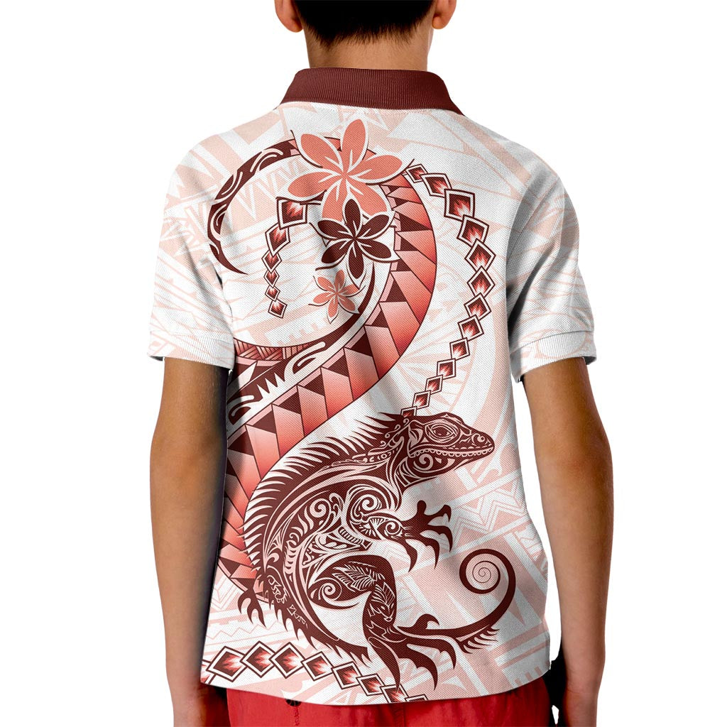 Red Maori Tuatara Kid Polo Shirt Luxury Pastel Pattern
