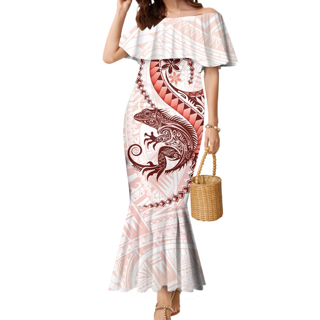 Red Maori Tuatara Mermaid Dress Luxury Pastel Pattern