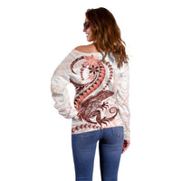 Red Maori Tuatara Off Shoulder Sweater Luxury Pastel Pattern