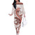 Red Maori Tuatara Off The Shoulder Long Sleeve Dress Luxury Pastel Pattern