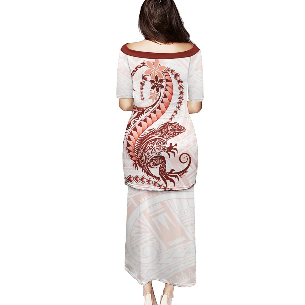 Red Maori Tuatara Puletasi Luxury Pastel Pattern LT01 - Polynesian Pride