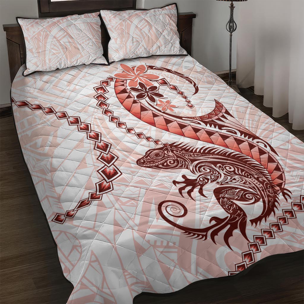 Red Maori Tuatara Quilt Bed Set Luxury Pastel Pattern