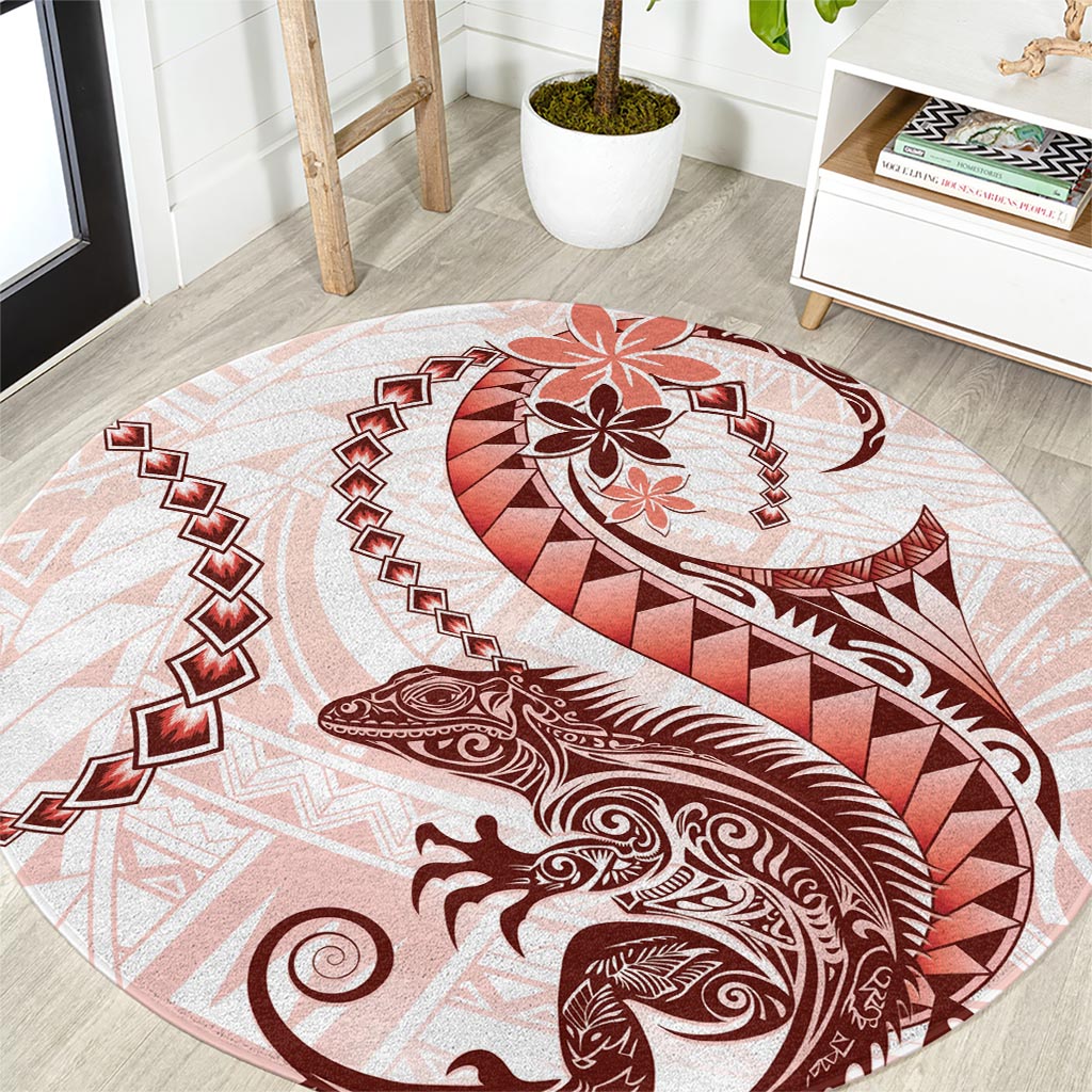 Red Maori Tuatara Round Carpet Luxury Pastel Pattern