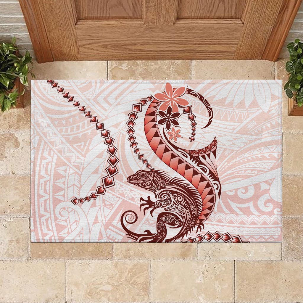 Red Maori Tuatara Rubber Doormat Luxury Pastel Pattern LT01 Red - Polynesian Pride