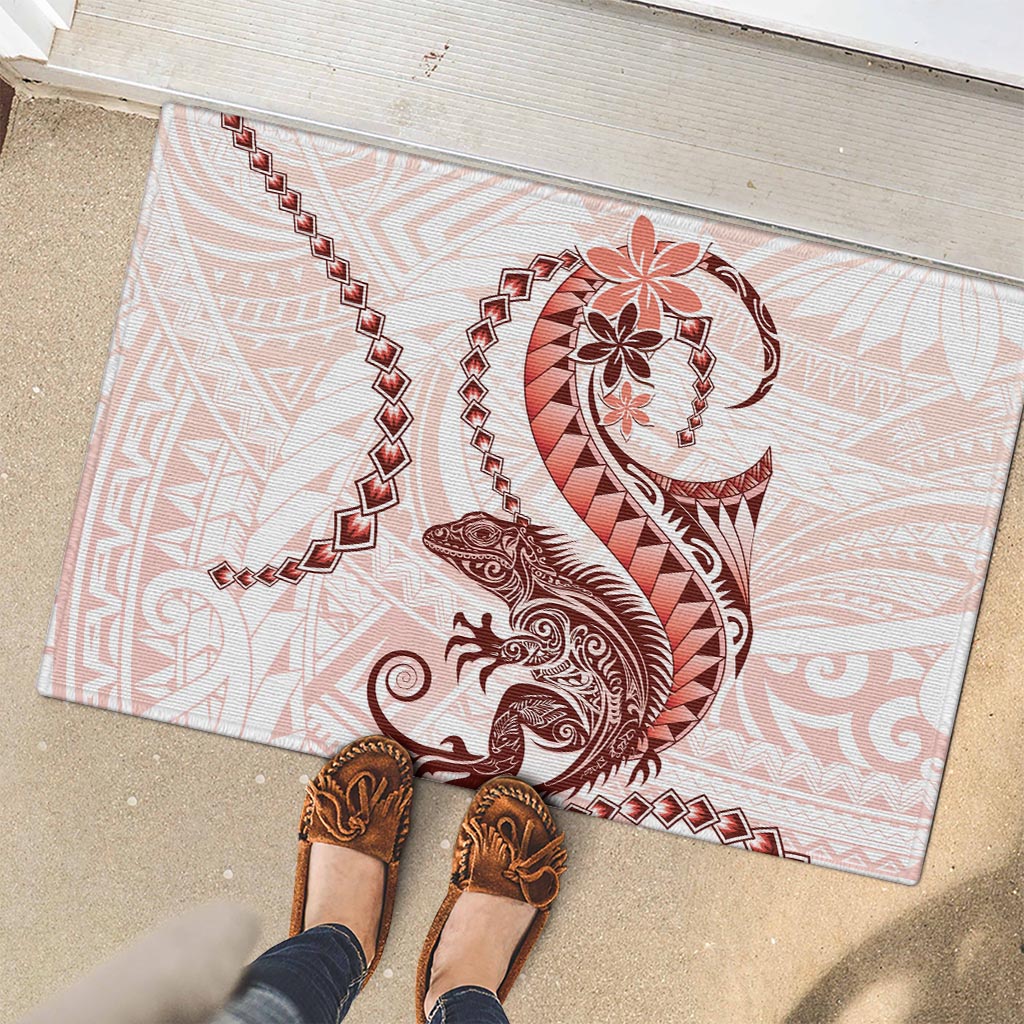 Red Maori Tuatara Rubber Doormat Luxury Pastel Pattern LT01 - Polynesian Pride