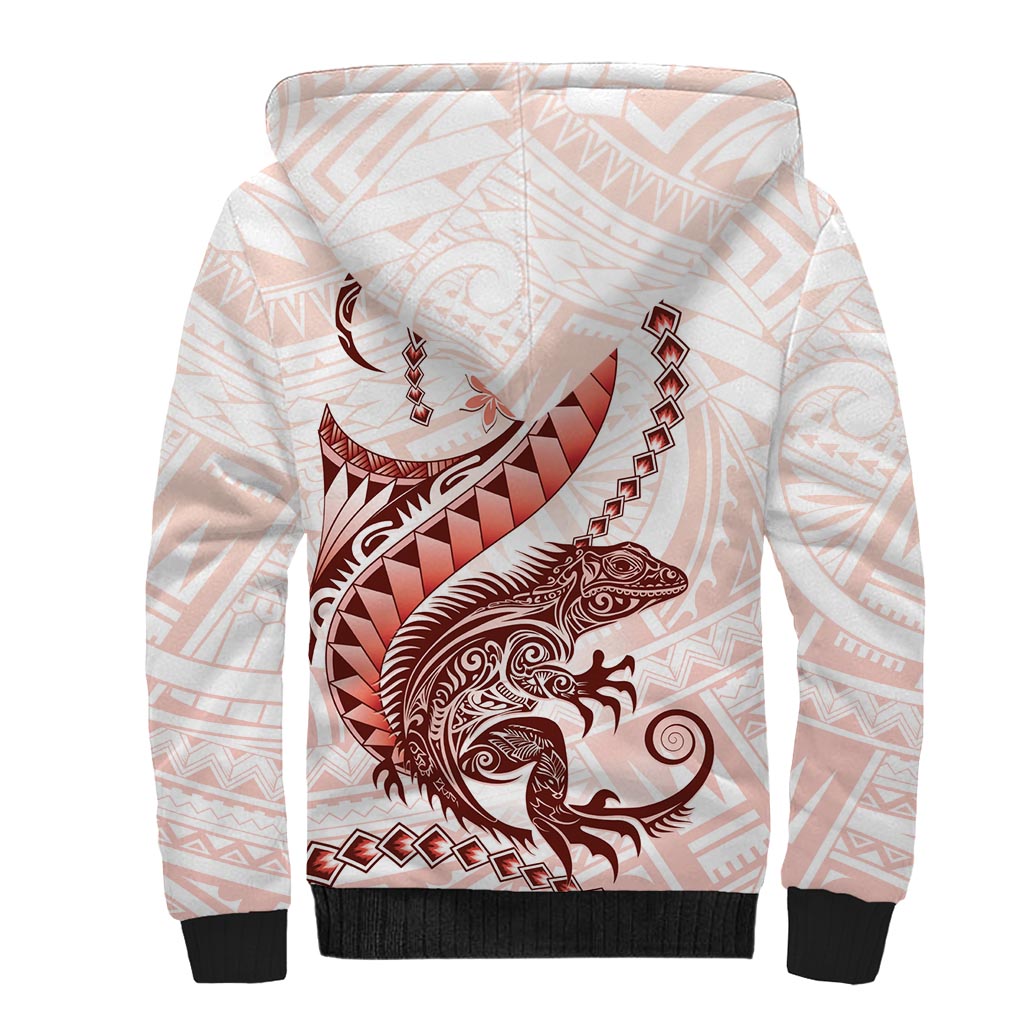 Red Maori Tuatara Sherpa Hoodie Luxury Pastel Pattern LT01 - Polynesian Pride