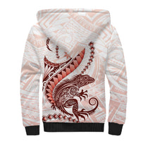 Red Maori Tuatara Sherpa Hoodie Luxury Pastel Pattern LT01 - Polynesian Pride