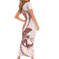 Red Maori Tuatara Short Sleeve Bodycon Dress Luxury Pastel Pattern