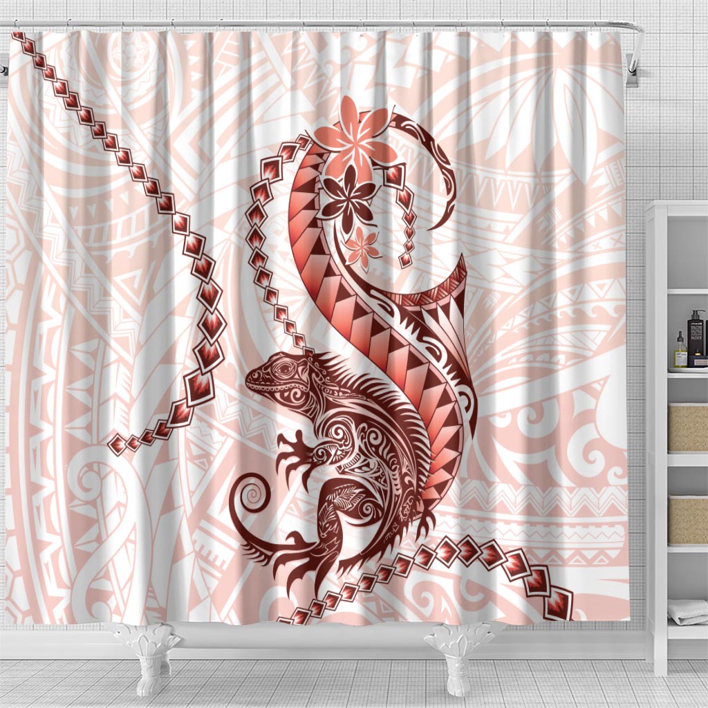 Red Maori Tuatara Shower Curtain Luxury Pastel Pattern