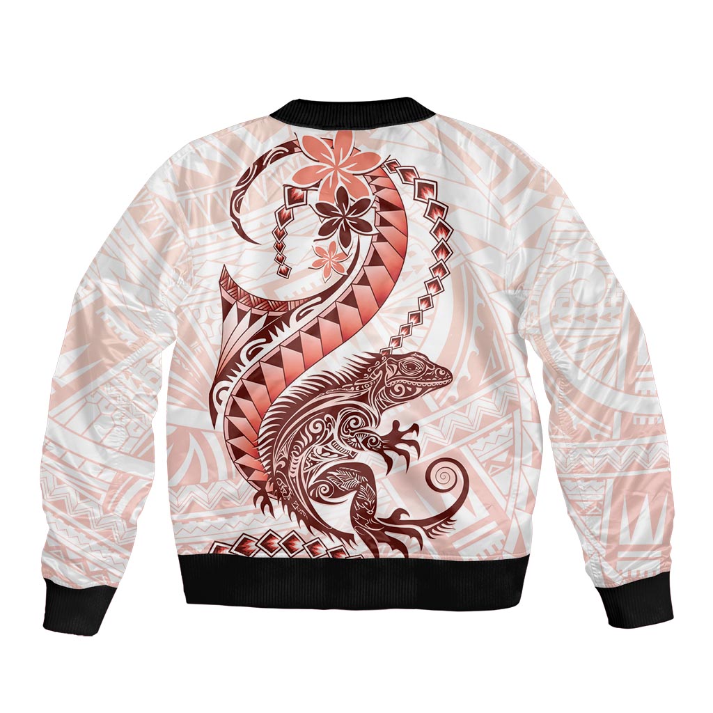 Red Maori Tuatara Sleeve Zip Bomber Jacket Luxury Pastel Pattern LT01 - Polynesian Pride