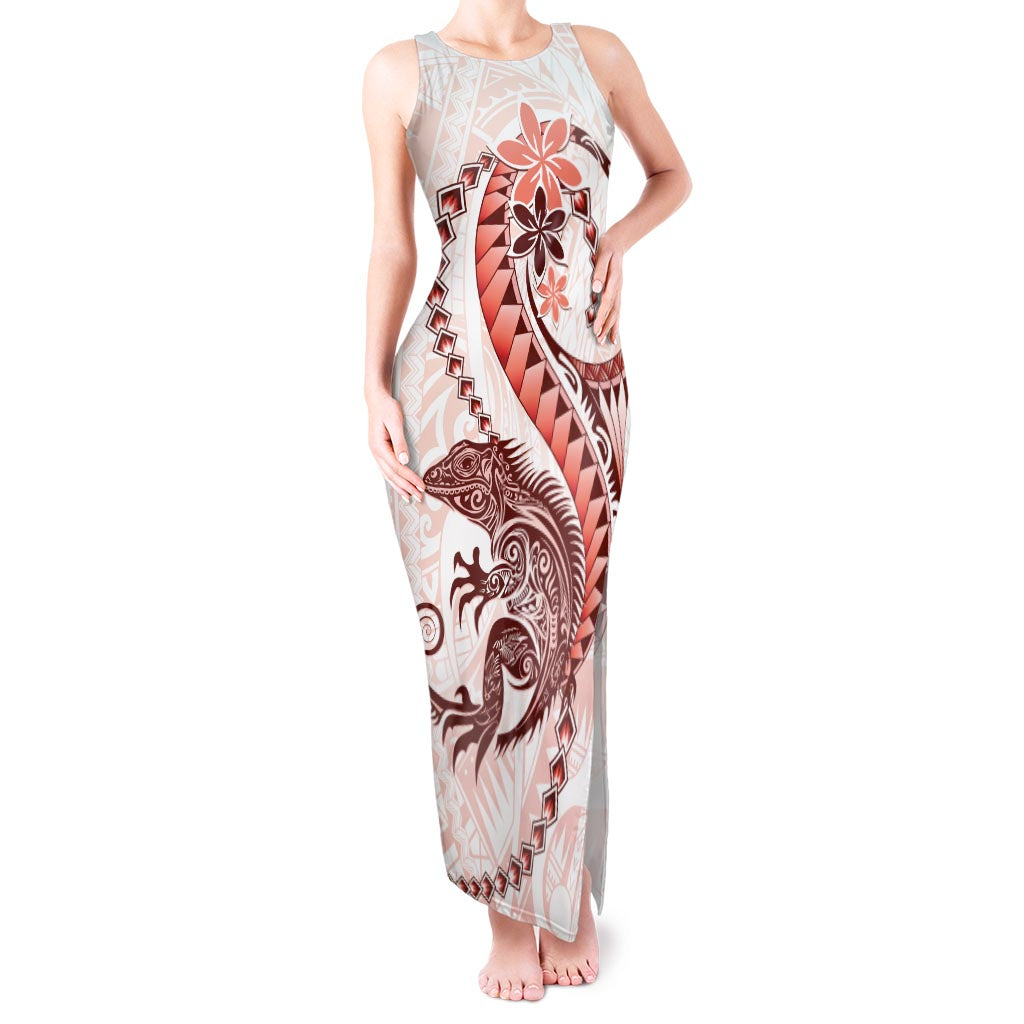 Red Maori Tuatara Tank Maxi Dress Luxury Pastel Pattern