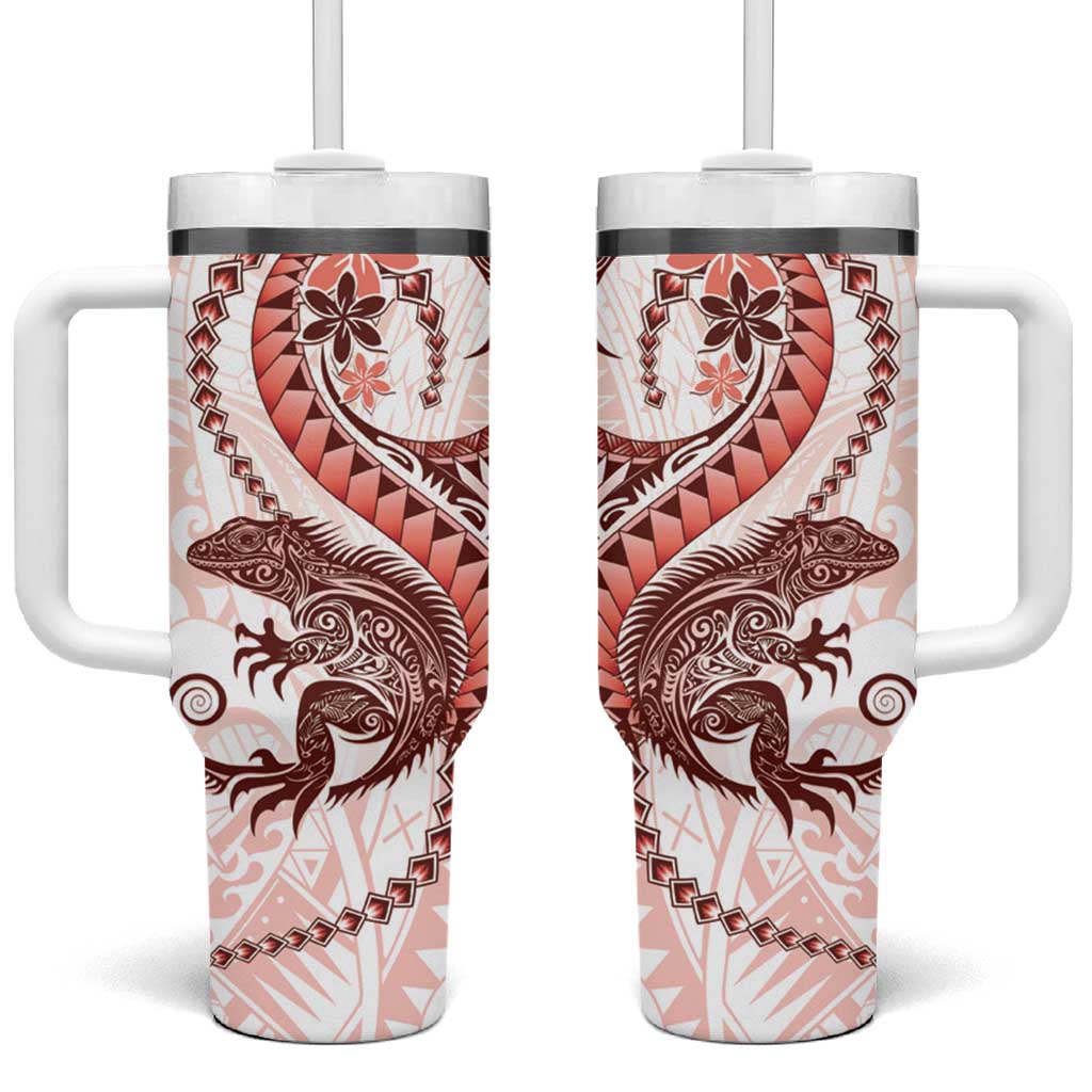Red Maori Tuatara Tumbler With Handle Luxury Pastel Pattern LT01 One Size: 40 oz Red - Polynesian Pride
