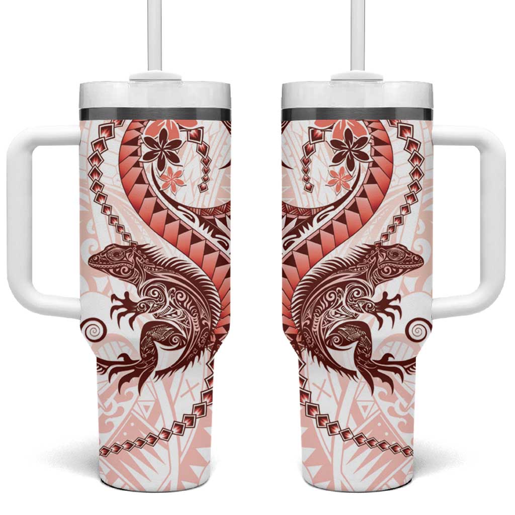 Red Maori Tuatara Tumbler With Handle Luxury Pastel Pattern