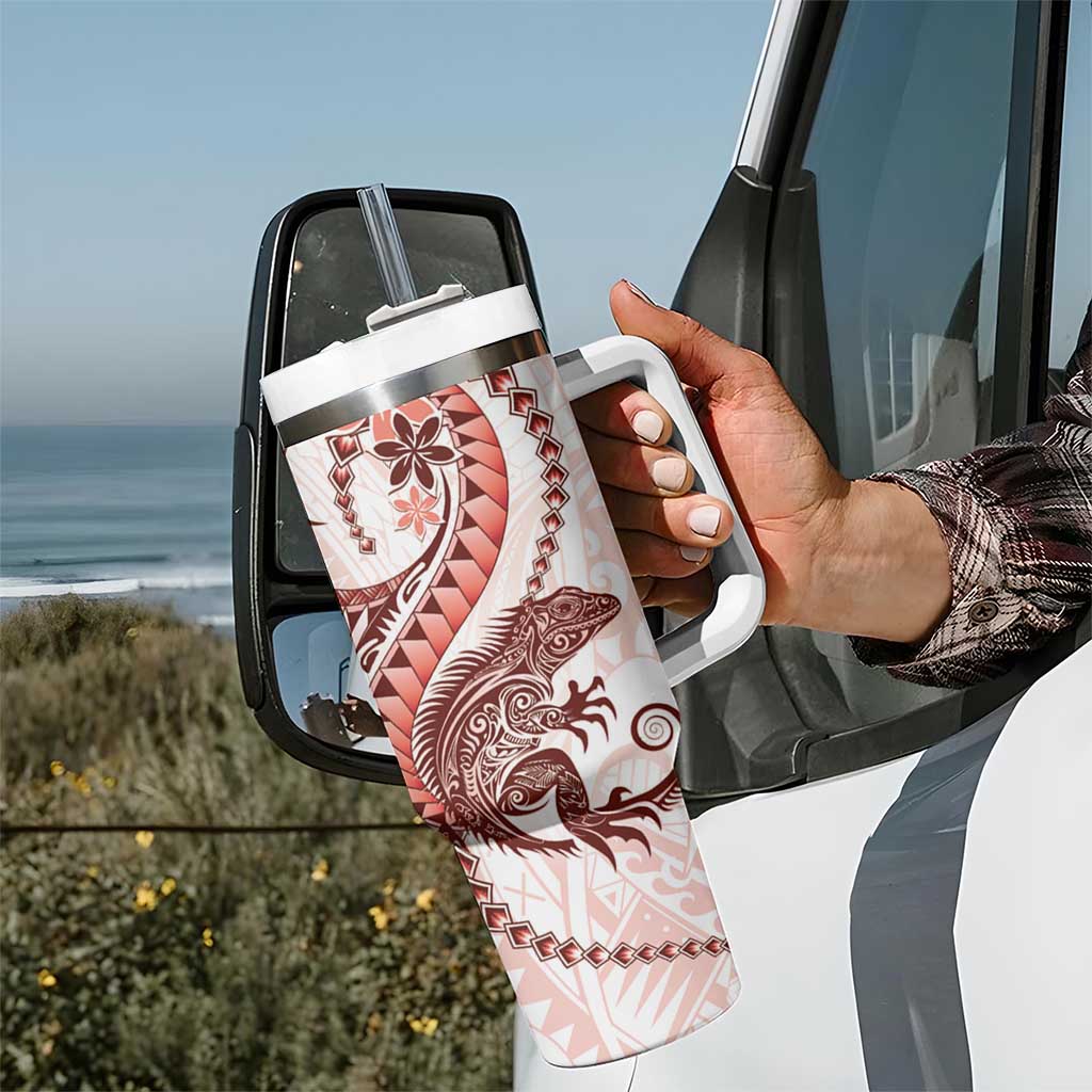 Red Maori Tuatara Tumbler With Handle Luxury Pastel Pattern LT01 - Polynesian Pride