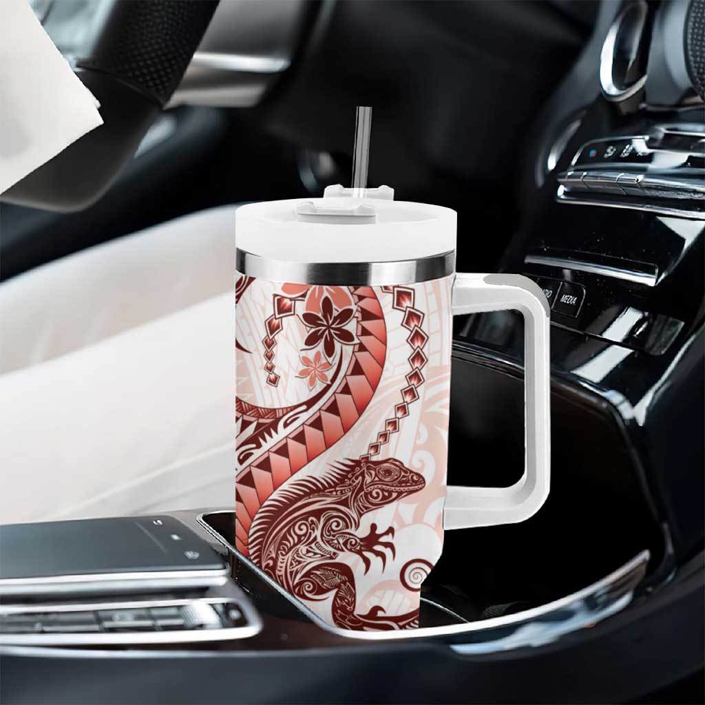 Red Maori Tuatara Tumbler With Handle Luxury Pastel Pattern LT01 - Polynesian Pride