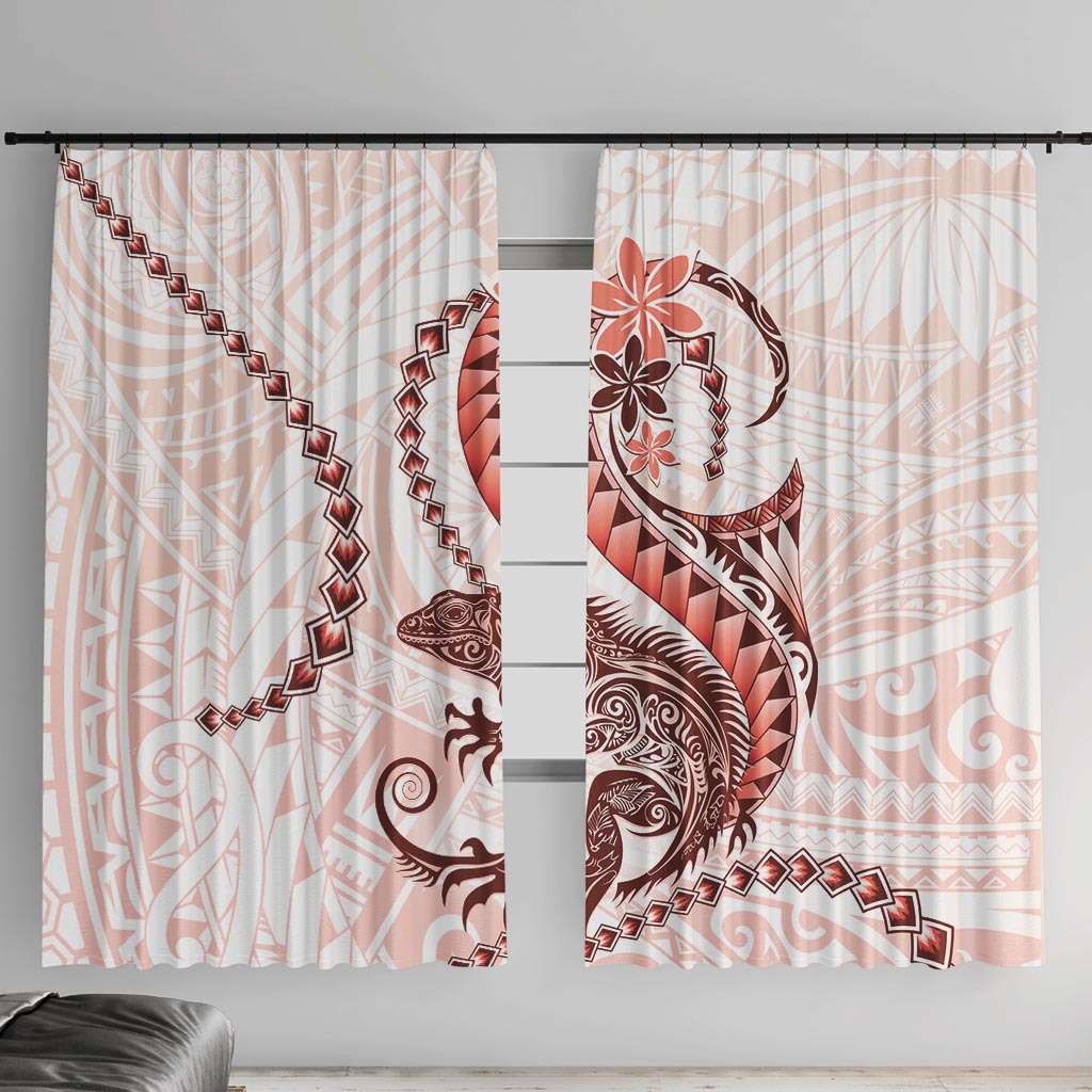 Red Maori Tuatara Window Curtain Luxury Pastel Pattern LT01 With Hooks Red - Polynesian Pride