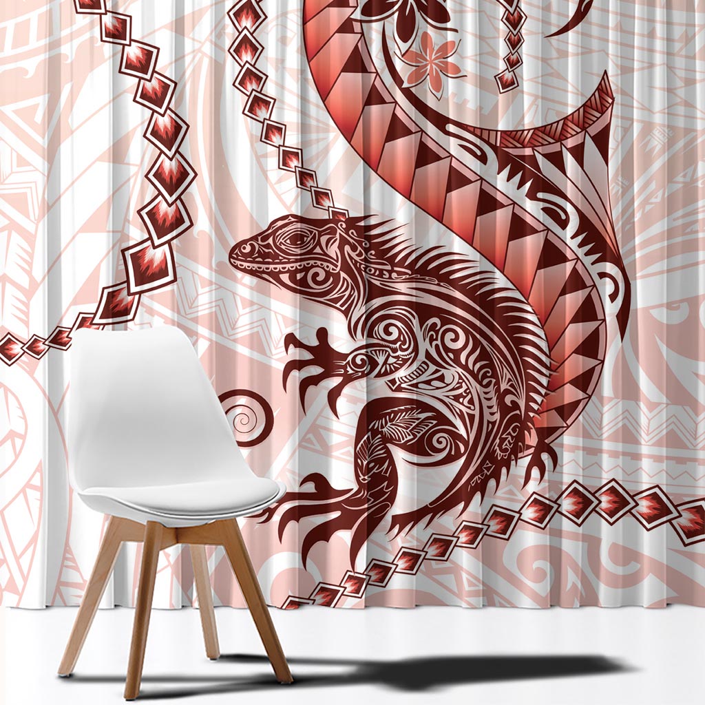 Red Maori Tuatara Window Curtain Luxury Pastel Pattern LT01 - Polynesian Pride
