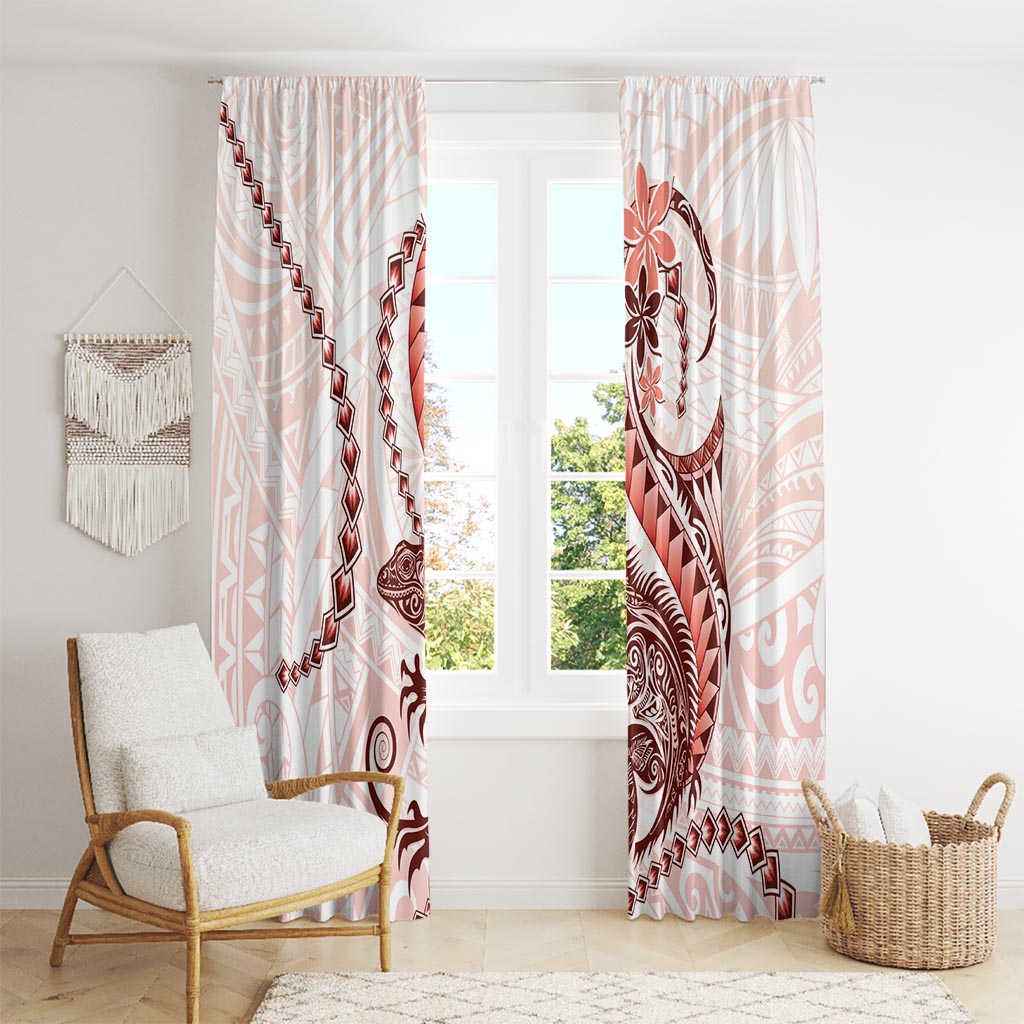 Red Maori Tuatara Window Curtain Luxury Pastel Pattern LT01 - Polynesian Pride