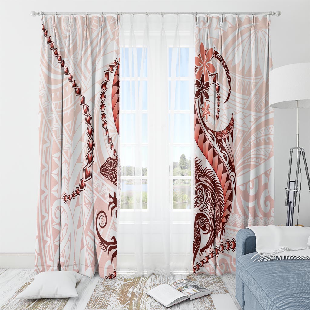 Red Maori Tuatara Window Curtain Luxury Pastel Pattern LT01 - Polynesian Pride