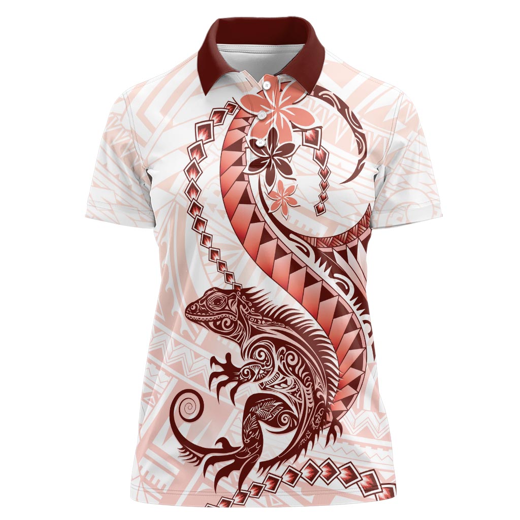 Red Maori Tuatara Women Polo Shirt Luxury Pastel Pattern