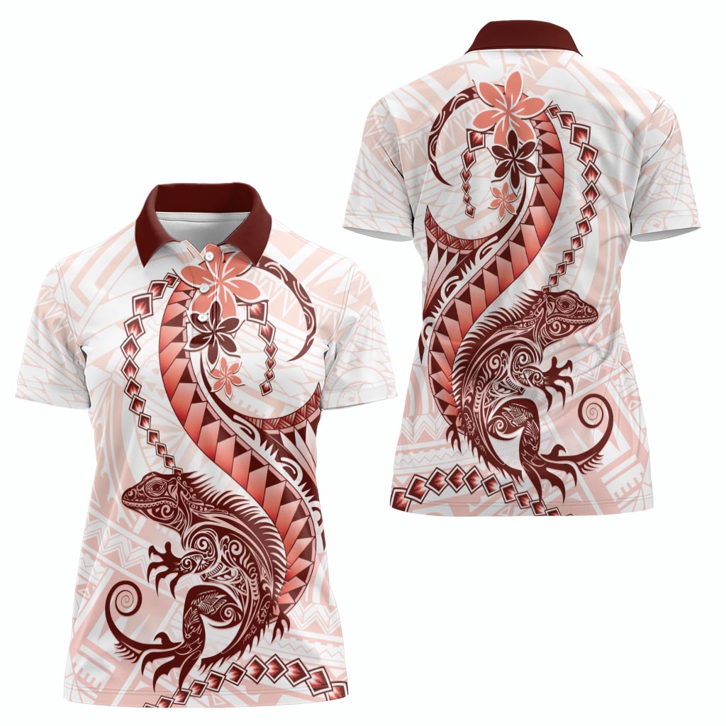 Red Maori Tuatara Women Polo Shirt Luxury Pastel Pattern