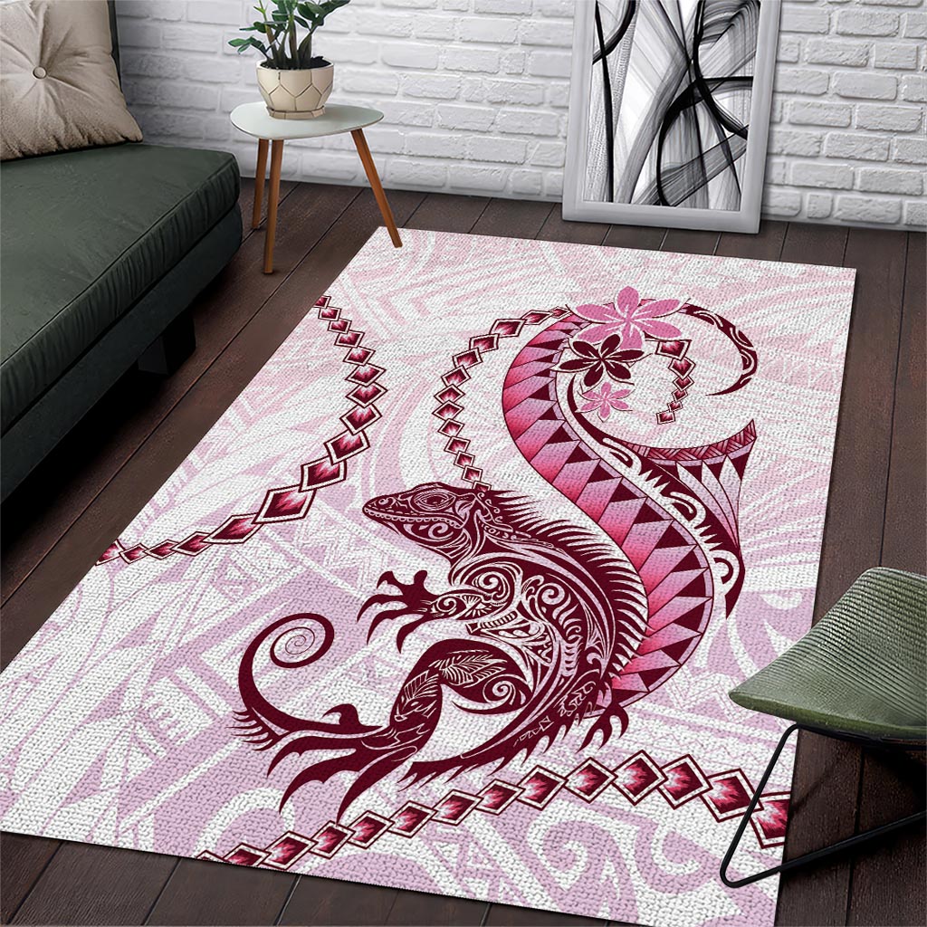 Pink Maori Tuatara Area Rug Luxury Pastel Pattern