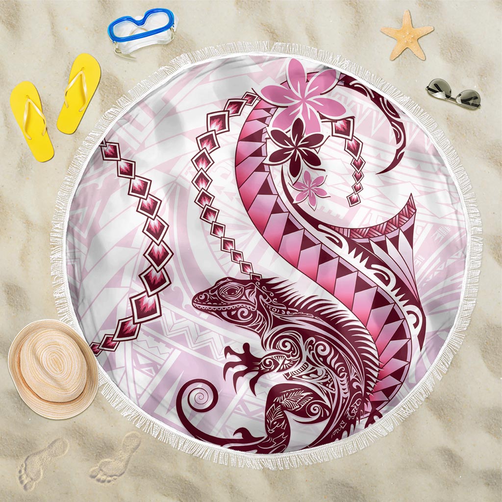 Pink Maori Tuatara Beach Blanket Luxury Pastel Pattern