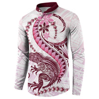 Pink Maori Tuatara Button Sweatshirt Luxury Pastel Pattern