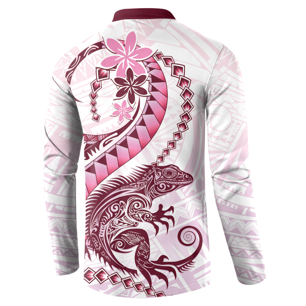 Pink Maori Tuatara Button Sweatshirt Luxury Pastel Pattern
