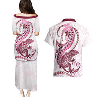 Pink Maori Tuatara Couples Matching Puletasi and Hawaiian Shirt Luxury Pastel Pattern LT01 - Polynesian Pride