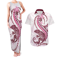 Pink Maori Tuatara Couples Matching Tank Maxi Dress and Hawaiian Shirt Luxury Pastel Pattern LT01 Pink - Polynesian Pride