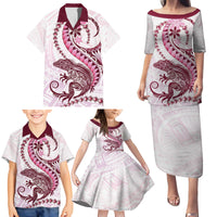 Pink Maori Tuatara Family Matching Puletasi and Hawaiian Shirt Luxury Pastel Pattern LT01 - Polynesian Pride