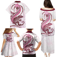 Pink Maori Tuatara Family Matching Puletasi and Hawaiian Shirt Luxury Pastel Pattern LT01 - Polynesian Pride